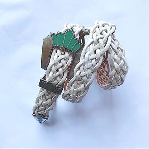 Southwestern Buckle White Leather Braided Belt